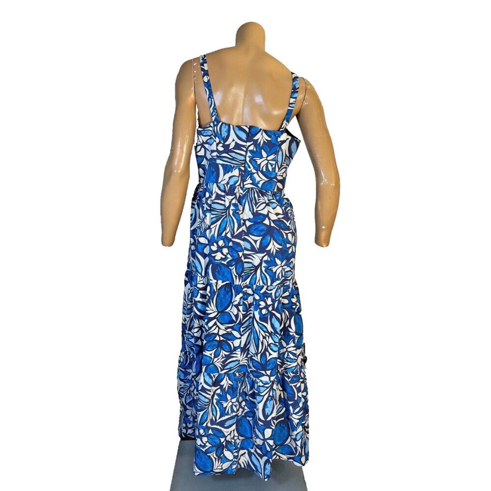 Maggie London Women Sun Dress Sz 10 Blue White Floral Resort Wear Vacation Maxi - Picture 3 of 9